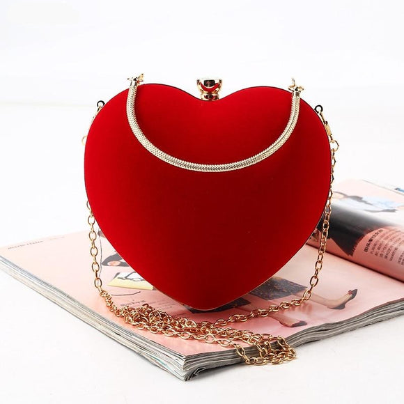Red Heart Design Women Clutch Small Diamonds Evening Bags